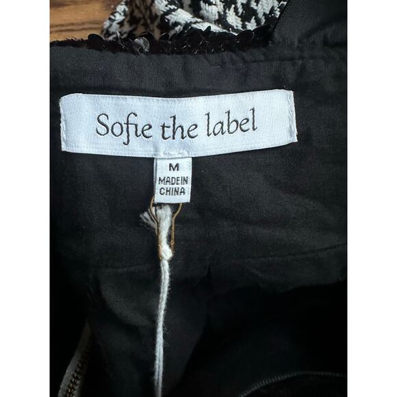 Sophia The Label  Sequin Houndstooth Tweed Bow Straps Fray Hem Medium Mini Dress - Picture 3 of 8